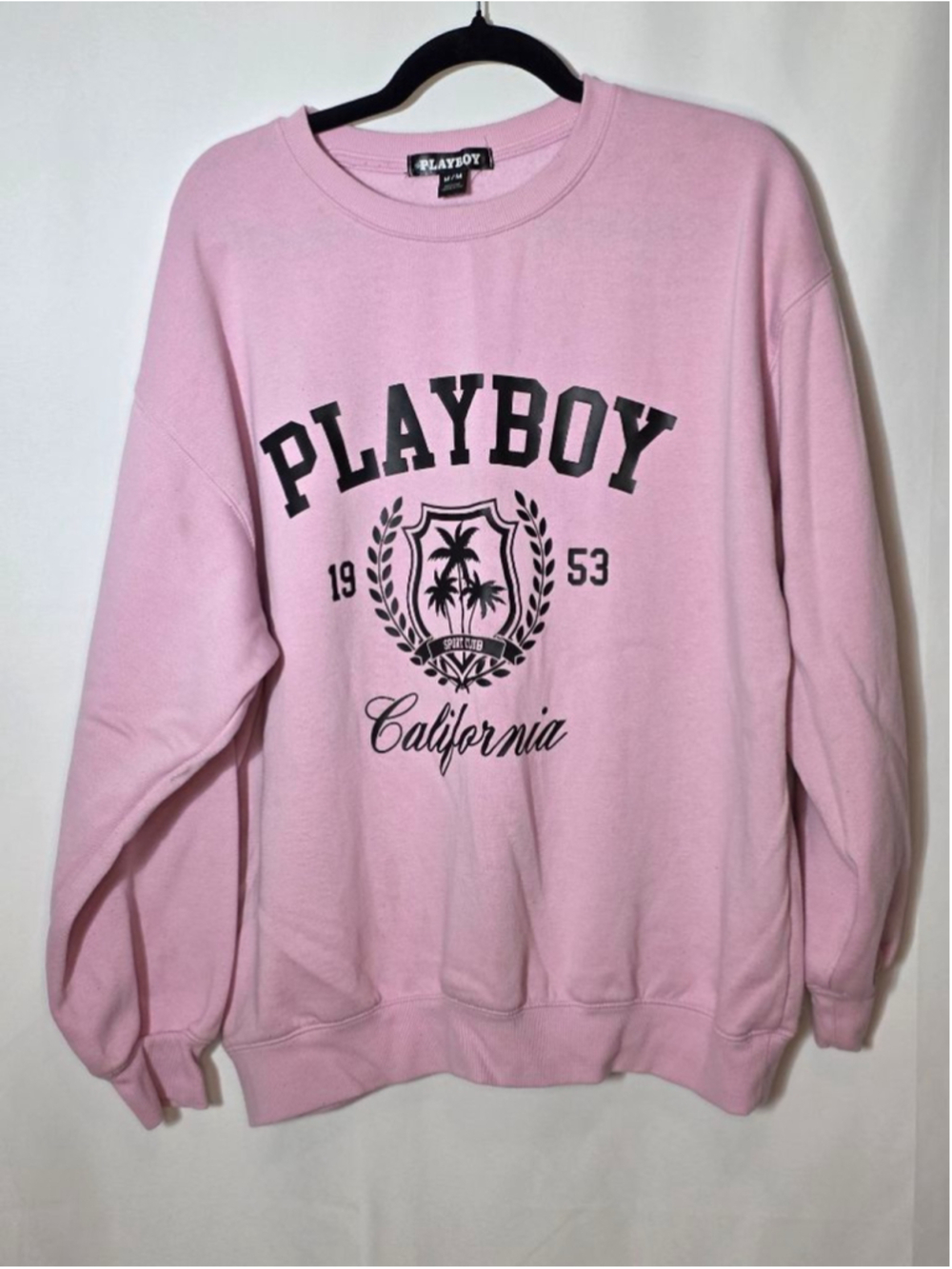 Women's PLAYBOY Pink & Black Graphic Sweatshirt Medium